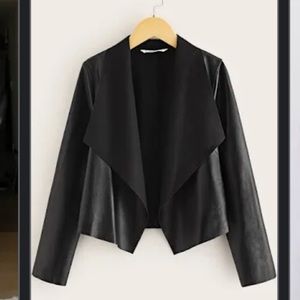 Zara black leather waterfall jacket, size medium.